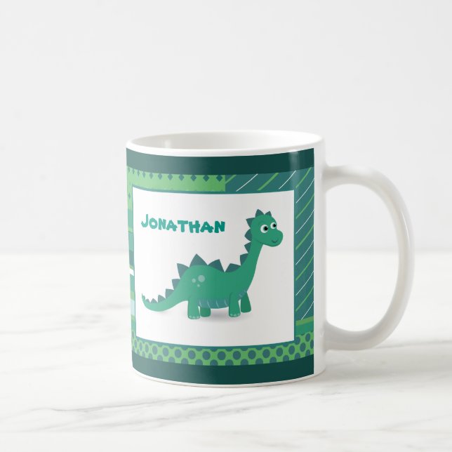 Personlig namn grönt dinosaurier kaffemugg (Höger)