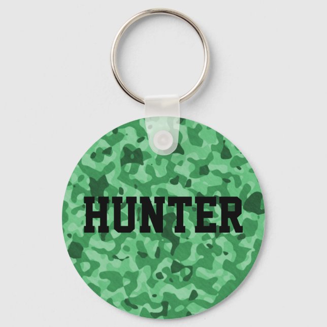 Personlig Namn Grönt Militär Camo Mönster Nyckelring (Framsida)