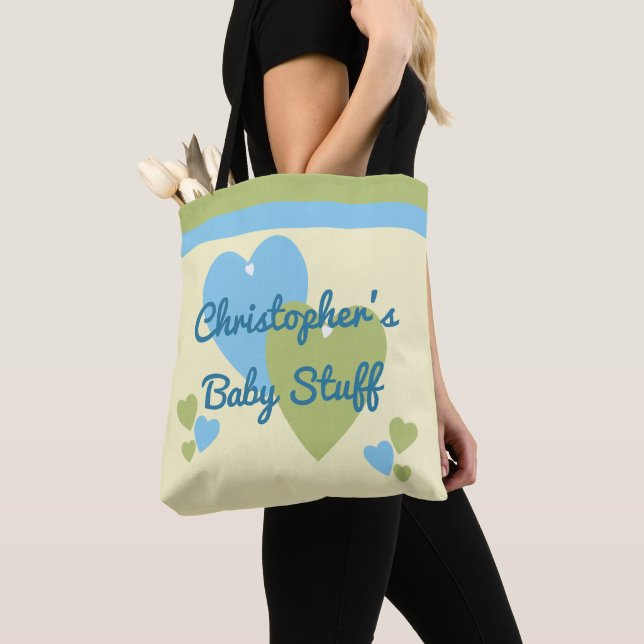Personlig namn grönt och baby leksaker tygkasse (Närbild)