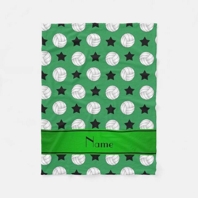 Personlig namn grönt volleyball svarta stjärnor fleecefilt (Framsidan)