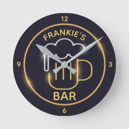 Personlig NAMN, grottan Neon Pub Rund Klocka