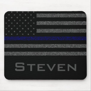 Personlig Namn Grunge Thin Blue Line Flagga Musmatta