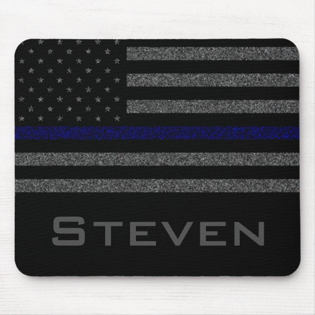 Personlig Namn Grunge Thin Blue Line Flagga Musmatta (Framsidan)