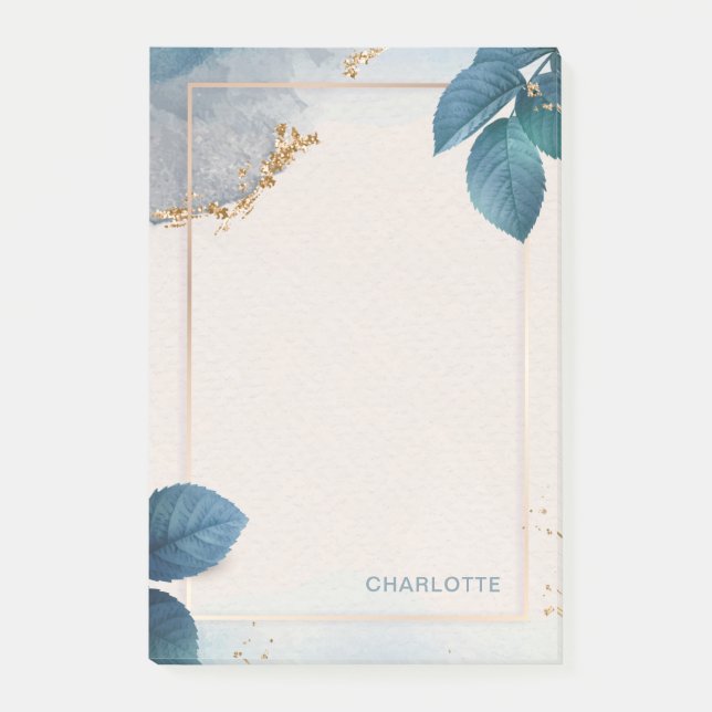 Personlig Namn Guld Glitter Blommigt Vattenfärg Post-it Block (Framsida)