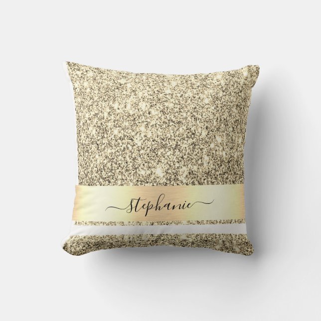 Personlig Namn Guld metallic Glitter Luxury Kudde (Framsida)