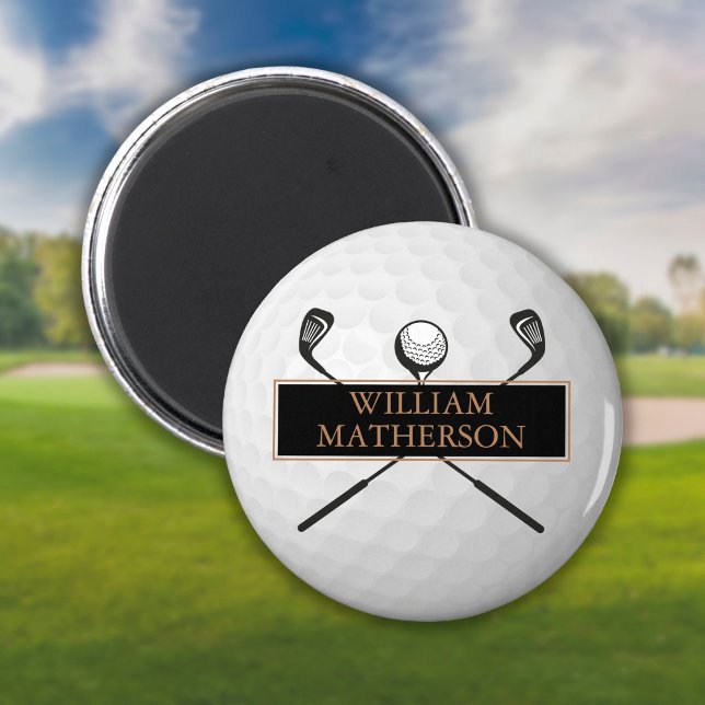 Personlig namn guld- och svart golfboll  magnet (Skapare uppladdad)