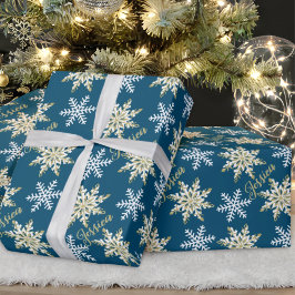 Personlig Namn Guld Snowflake Navy Gift Presentpapper