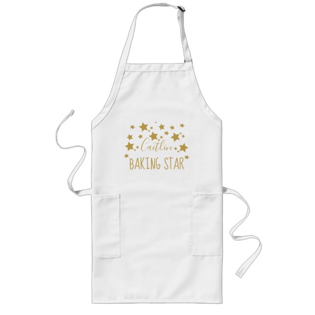 Personlig namn Guld Star Baker Apron Långt Förkläde (Framsidan)
