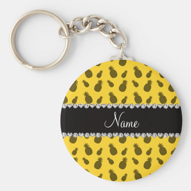 Personlig namn gult ananas mönster nyckelring (Framsidan)