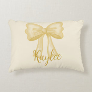Personlig Namn Gult Coquette Bow Pillow Prydnadskudde