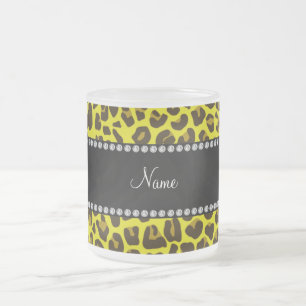 Personlig namn gult leopard mönster frostad glasmugg
