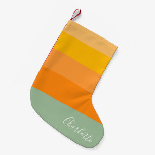 Personlig Namn Gult  Orange stripe Liten Julstrumpa