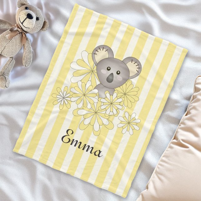 Personlig Namn Gult Rand Baby Koala Kids Fleecefilt (Skapare uppladdad)