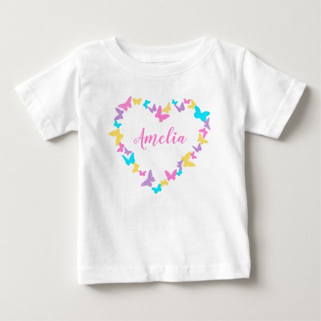 Personlig Namn Heart of Butterflies T Shirt (Framsida)