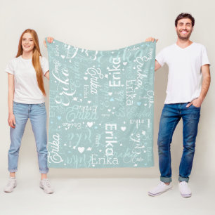 Personlig Namn Hearts Romantic all-over blue Fleecefilt
