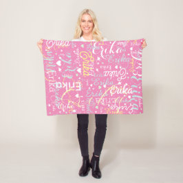 Personlig Namn Hearts Romantic all-over ROSA Fleecefilt