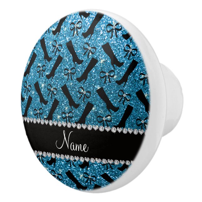 Personlig namn himlar, blåa glitter knopp (Höger)