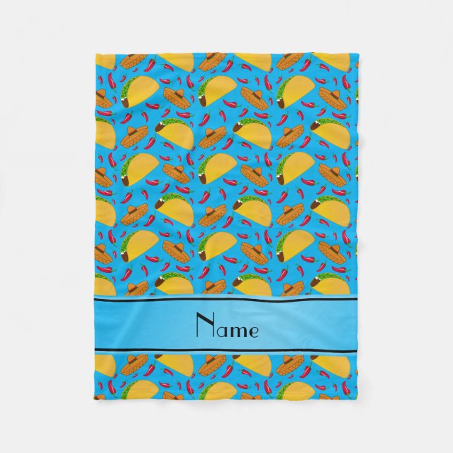 Personlig namn himlar (blåa tacos sombreros chilis fleecefilt (Framsidan)