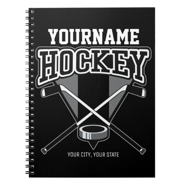 Personlig NAMN Hockey Player Stick Puck Team Anteckningsbok (Framsidan)