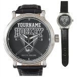 Personlig NAMN Hockey Player Stick Puck Team Armbandsur<br><div class="desc">Personlig NAMN Hockey Player Stick Puck Team Design - Anpassa med ditt namn eller Anpassningsbar Text!</div>