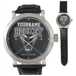Personlig NAMN Hockey Player Stick Puck Team Armbandsur