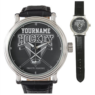 Personlig NAMN Hockey Player Stick Puck Team Armbandsur