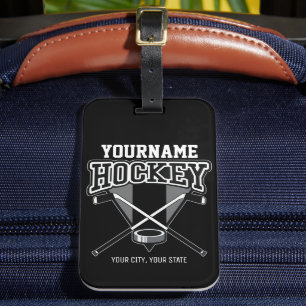 Personlig NAMN Hockey Player Stick Puck Team Bagagebricka