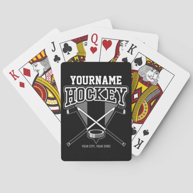 Personlig NAMN Hockey Player Stick Puck Team Casinokort (Baksidan)