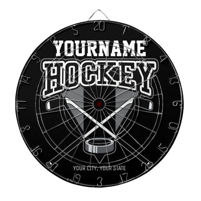 Personlig NAMN Hockey Player Stick Puck Team Darttavla (Framsidan)