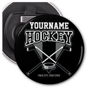 Personlig NAMN Hockey Player Stick Puck Team Flasköppnare