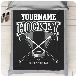 Personlig NAMN Hockey Player Stick Puck Team Fleecefilt