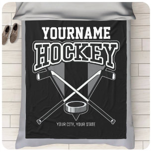 Personlig NAMN Hockey Player Stick Puck Team Fleecefilt