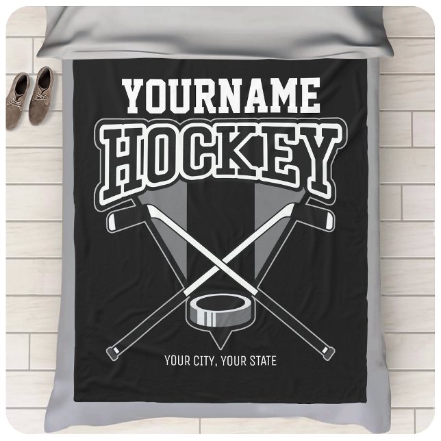 Personlig NAMN Hockey Player Stick Puck Team Fleecefilt (Skapare uppladdad)