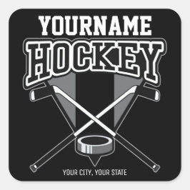 Personlig NAMN Hockey Player Stick Puck Team Fyrkantigt Klistermärke