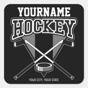 Personlig NAMN Hockey Player Stick Puck Team Fyrkantigt Klistermärke