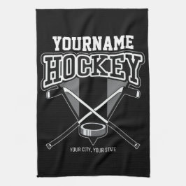 Personlig NAMN Hockey Player Stick Puck Team Kökshandduk