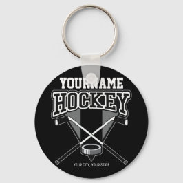 Personlig NAMN Hockey Player Stick Puck Team Nyckelring