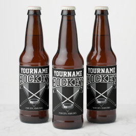 Personlig NAMN Hockey Player Stick Puck Team Ölflaska Etikett
