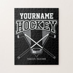 Personlig NAMN Hockey Player Stick Puck Team Pussel