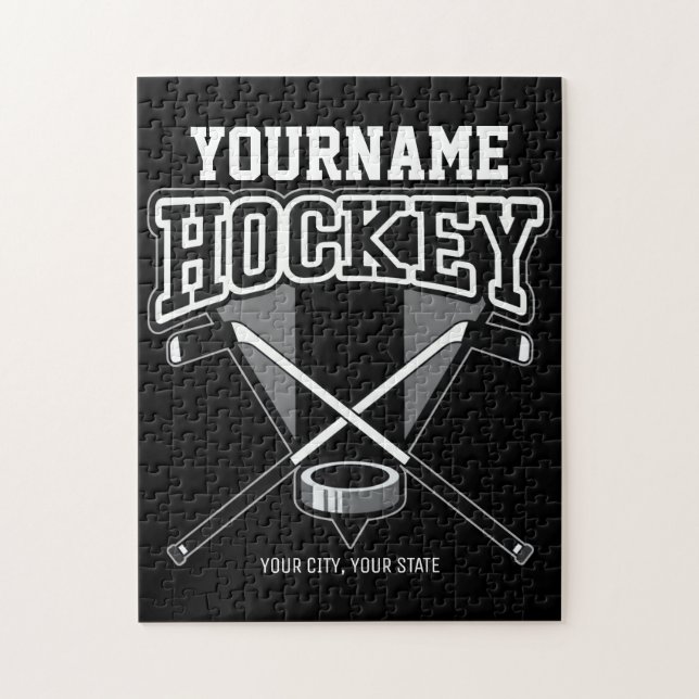 Personlig NAMN Hockey Player Stick Puck Team Pussel (Vertikal)