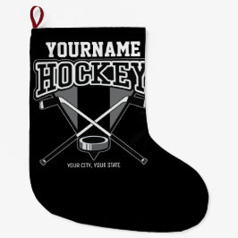 Personlig NAMN Hockey Player Stick Puck Team Stor Julstrumpa