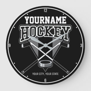 Personlig NAMN Hockey Player Stick Puck Team Stor Klocka