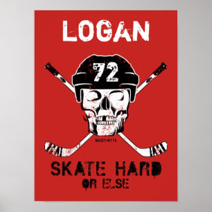 Personlig Namn Hockey Skull Helmet Sticks Red Poster