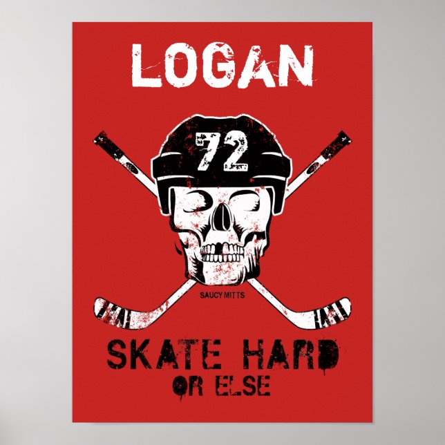 Personlig Namn Hockey Skull Helmet Sticks Red Poster (Framsidan)
