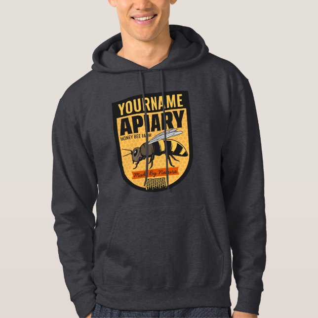 Personlig NAMN Honungsbin Apiary Beehives Farm Hoodie (Framsida)