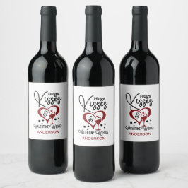 Personlig Namn Hugs Kisses & Valentine Önskemål Vinflaska Etikett
