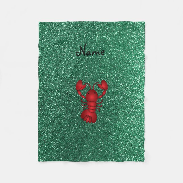 Personlig namn hummer röd mint grönt glitter fleecefilt (Framsidan)