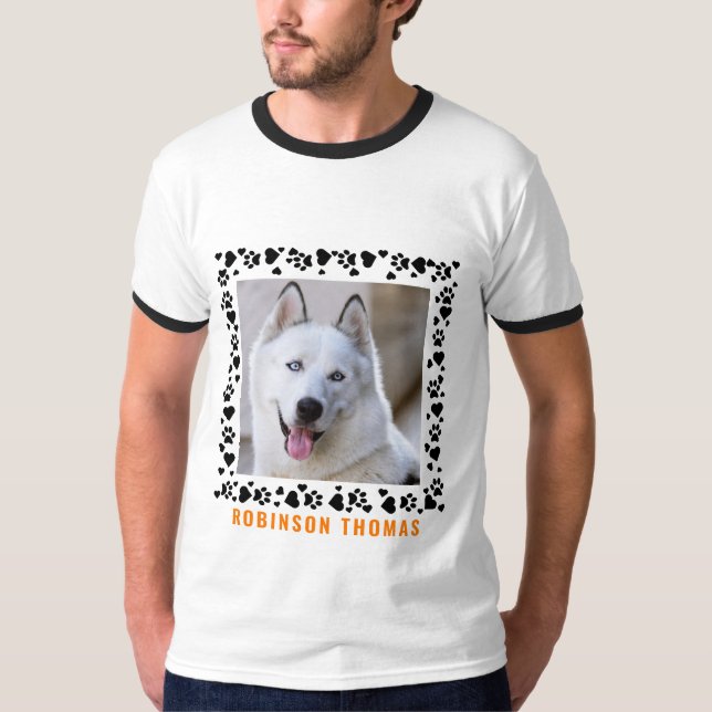 Personlig Namn Hund Hearts Photo Minimalist T Shirt (Framsida)
