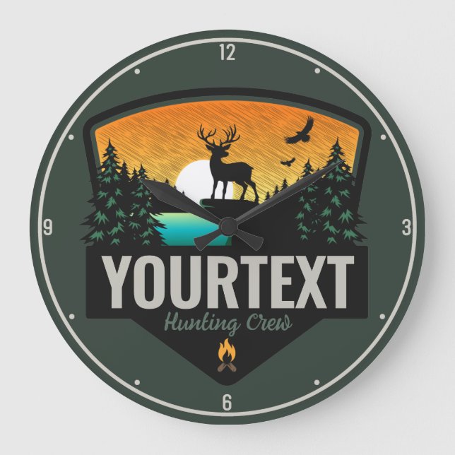 Personlig NAMN Hunter Wilderness Elk Hunting Stor Klocka (Framsida)