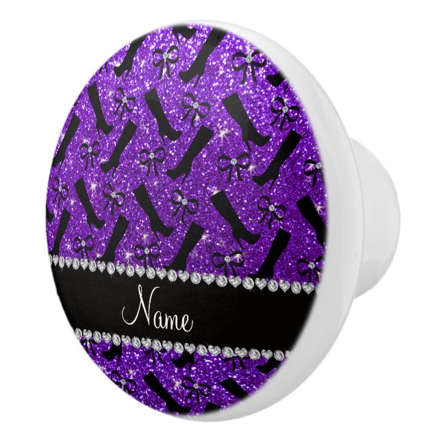 Personlig namn indigo lila glitter box knopp (Höger)